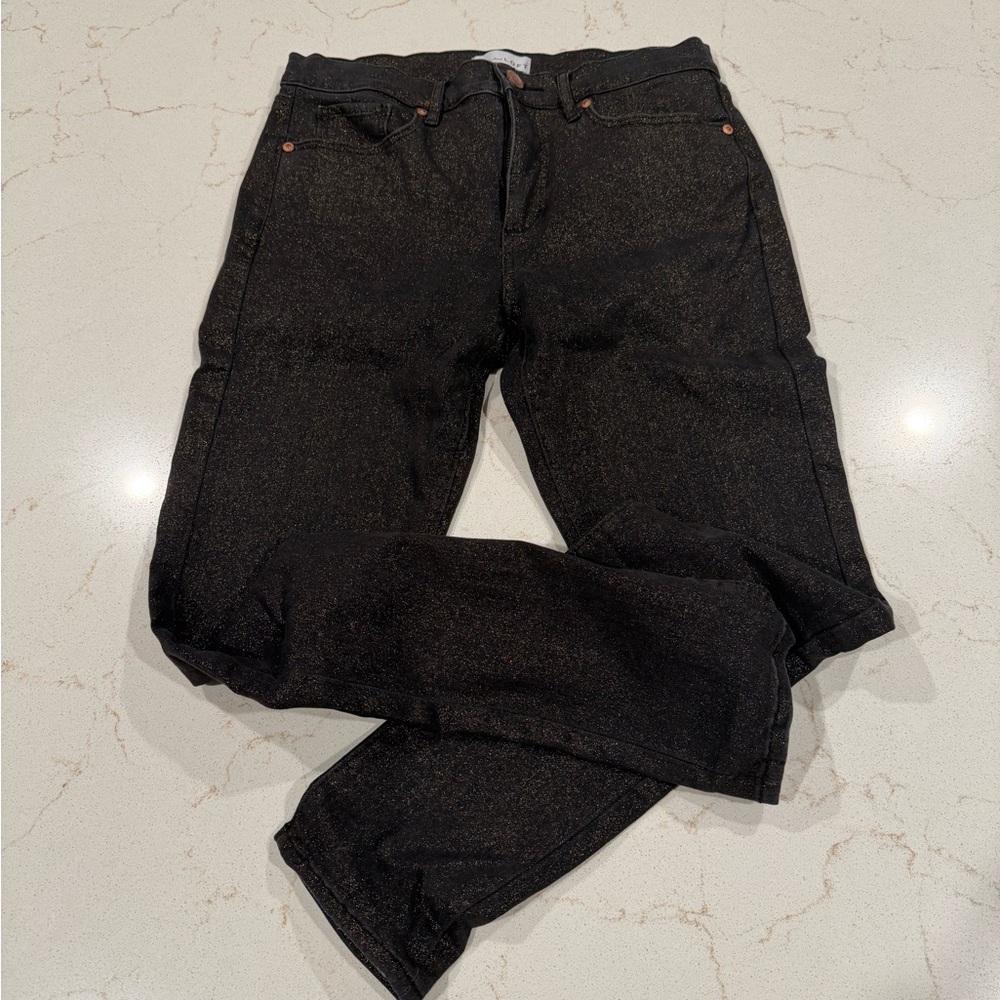 LOFT Black and Gold Sparkle Jeans